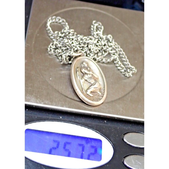 Sterling Silver Theda Saint Christopher Men's Pendant on 24" Chain 25.72 grams - Picture 3 of 13